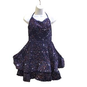 Navy Blue Scoop Neck Halter Short Dress